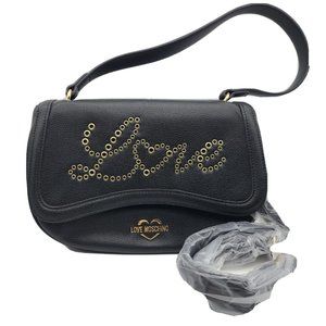 LOVE MOSCHINO Women's PU Shoulder Bag Crossbody Purse Black Handbag studs New
